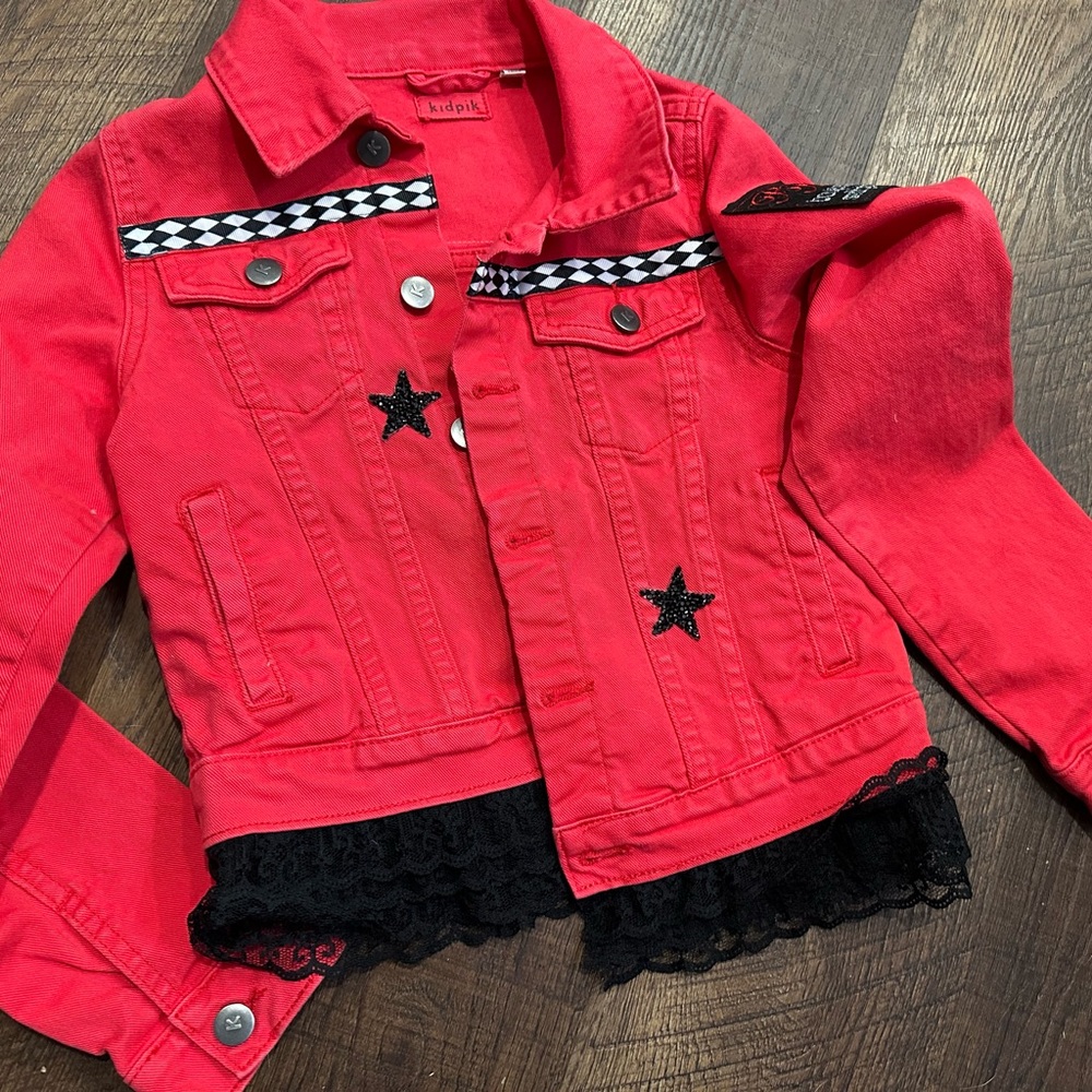 Game Day Embroidered Kidpik Red Star Embellished Jacket for Kids